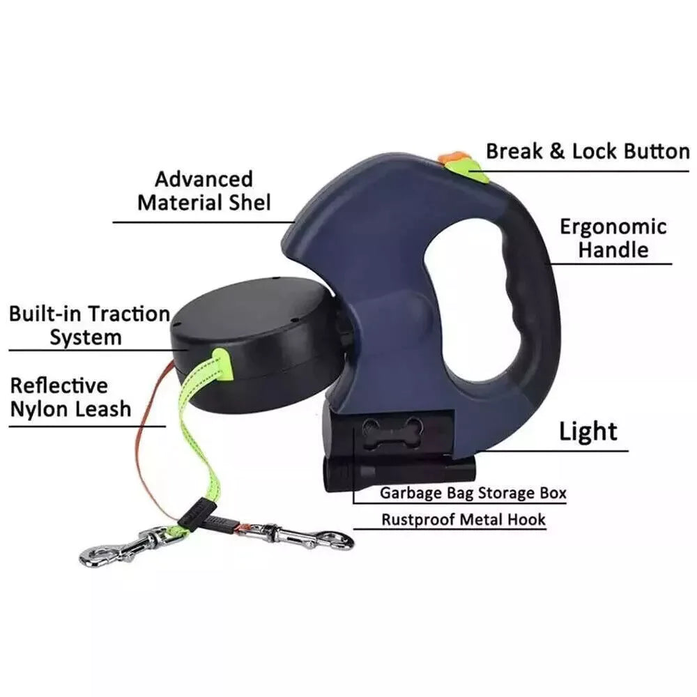 FlexiPaw™ Dual Retractable Dog Leash | 360° Tangle-Free Reflective Double Lead