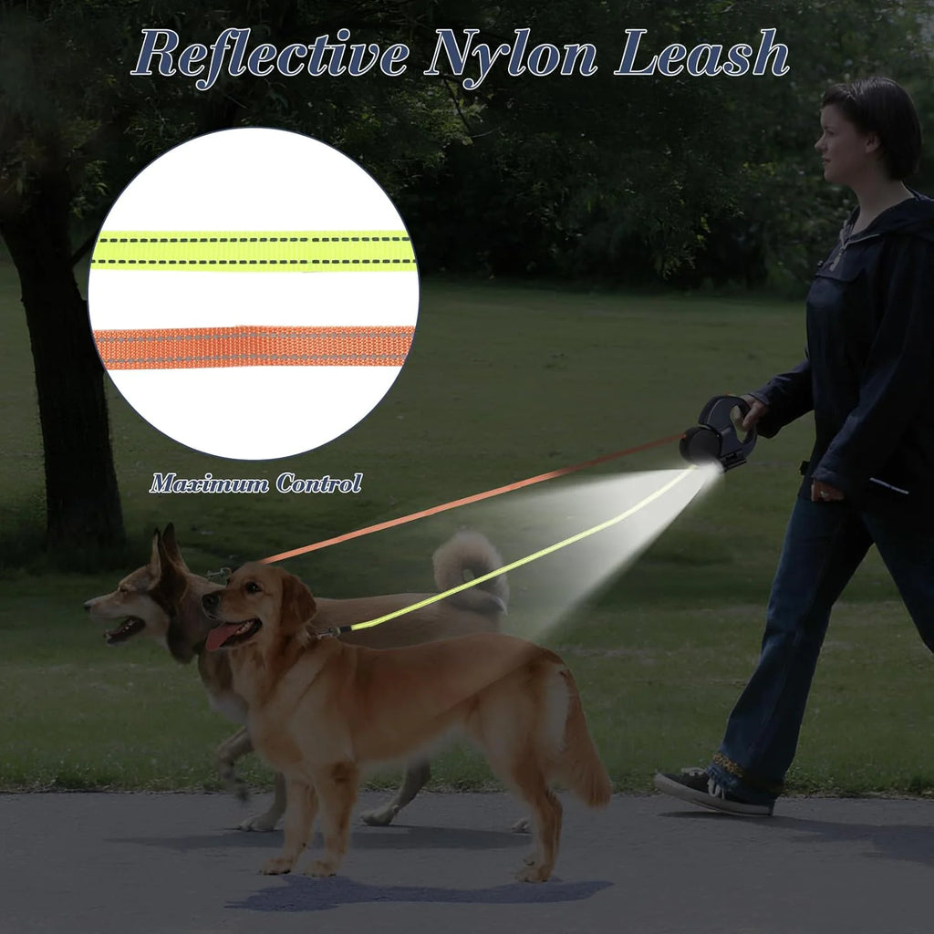 FlexiPaw™ Dual Retractable Dog Leash | 360° Tangle-Free Reflective Double Lead