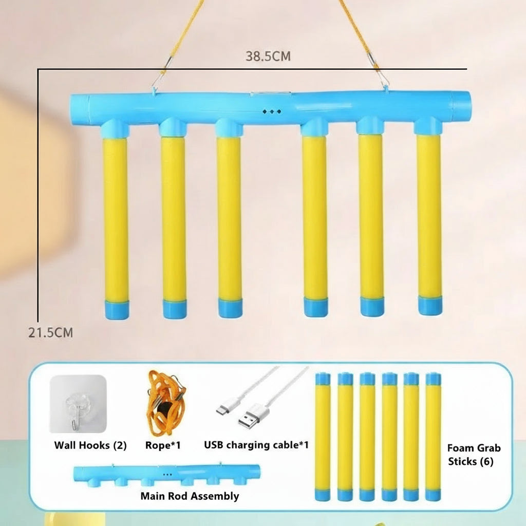 Yellow and blue rod with measurement details on a beige background
