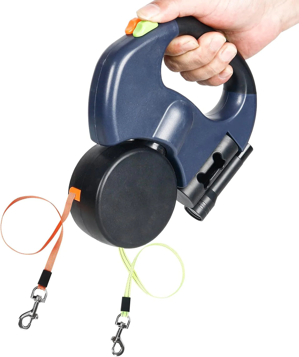 FlexiPaw™ Dual Retractable Dog Leash | 360° Tangle-Free Reflective Double Lead