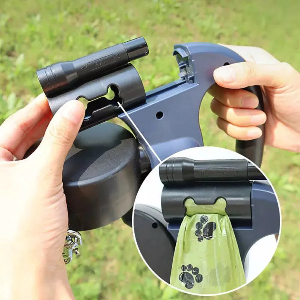 FlexiPaw™ Dual Retractable Dog Leash | 360° Tangle-Free Reflective Double Lead